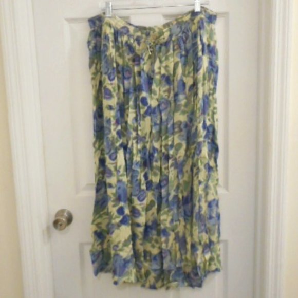 New Orvis Women's Large Pastel Floral Drawstring Skirt 100% Rayon Made in India - Picture 1 of 6